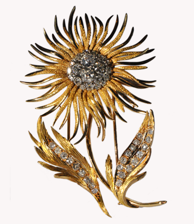 Mellerio yellow gold and diamonds sunflower brooch | Statement Jewels