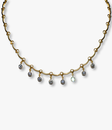 Yellow gold necklace with 8 brilliant cut diamonds | Statement Jewels