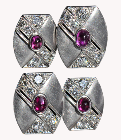 Art Deco platinum cufflinks with rubies and diamonds | Statement Jewels