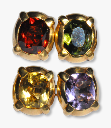 Yellow gold fin de siecle four-colour stone cufflinks | Statement Jewels