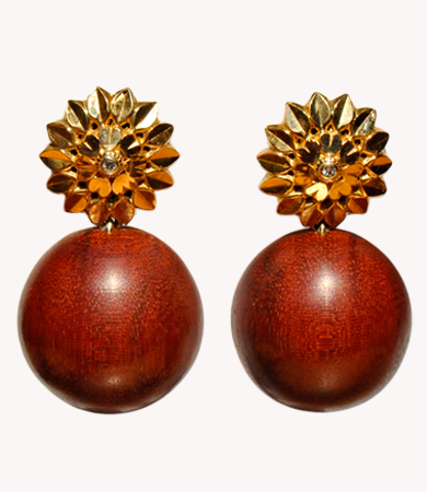 Pernambuco wood, diamond and yellow gold T.A.C. earrings | Statement Jewels