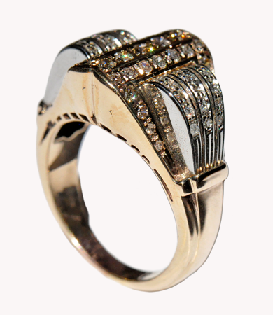Rosé and white gold and diamonds Art Deco ring | Statement Jewels