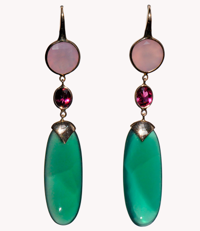 Rosé gold, green agate, chalcedony Artur Scholl earrings | Statement Jewels