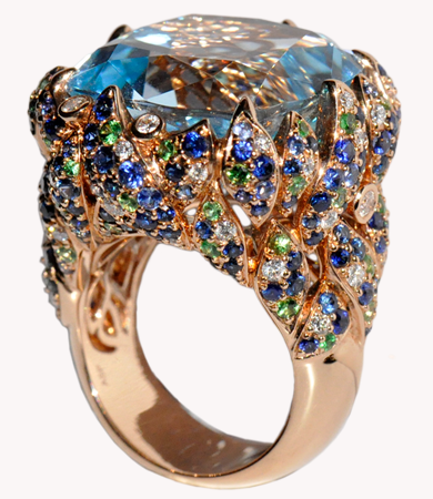 Rosé gold, blue topaz, sapphire, diamond and tsavorite Artur Scholl ring | Statement Jewels