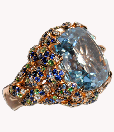 Rosé gold, blue topaz, sapphire, diamond and tsavorite Artur Scholl ring | Statement Jewels
