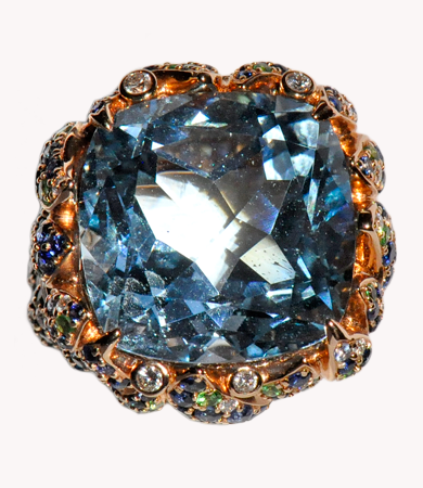 Rosé gold, blue topaz, sapphire, diamond and tsavorite Artur Scholl ring | Statement Jewels