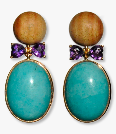 Rosé gold, Bahia rose wood, amazonite & amethyst T.A.C. earrings | Statement Jewels