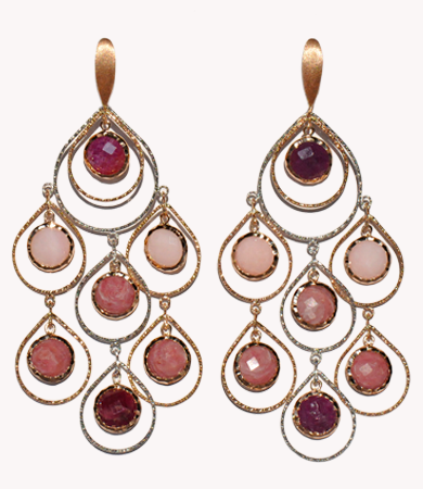 Rosé & white gold, ruby, pink opal, chalcedony Artur Scholl earrings | Statement Jewels