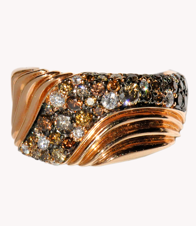 Red gold, white & cognac diamonds Artur Scholl ring | Statement Jewels