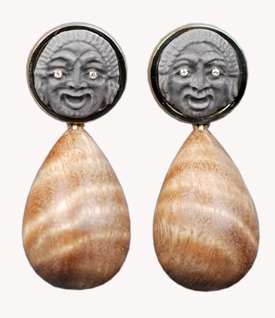Yellow gold, eucalyptus, lava stone & diamond T.A.C. earrings | Statement Jewels Yellow gold, eucalyptus, lava stone & diamond T.A.C. earrings | Statement Jewels