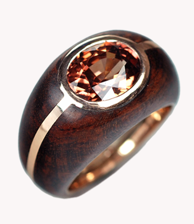Rosé gold, snake wood and zircon T.A.C. ring | Statement Jewels