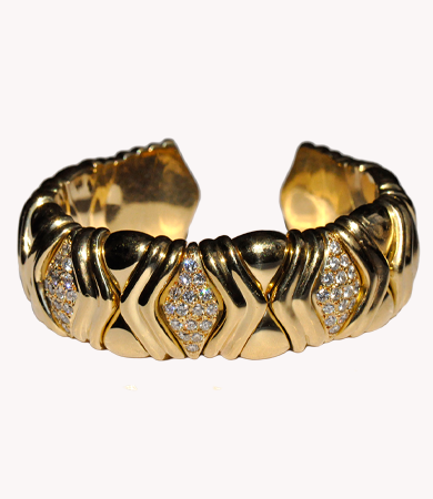 Yellow gold Italian bracelet with diamonds | Statement Jewels