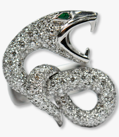 White gold, diamond and emerald Boucheron snake cufflinks | Statement Jewels