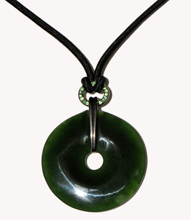 New Zealand greenstone pendant with 18k blackened white gold, tsavorites and rosecut diamonds | Statement Jewels