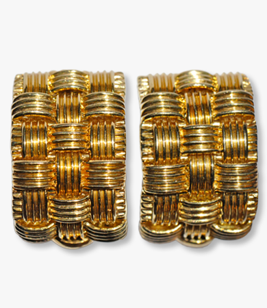 Woven yellow gold Italian ear clips/rings  | Statement Jewels
