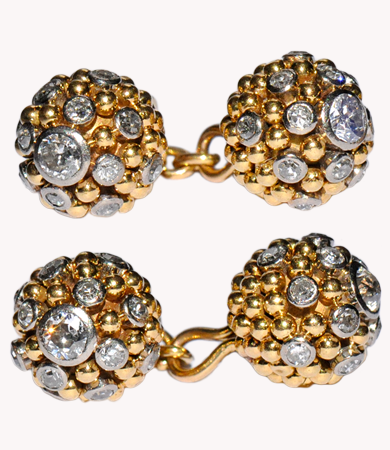 Yellow gold, platinum and diamond French cufflinks | Statement Jewels