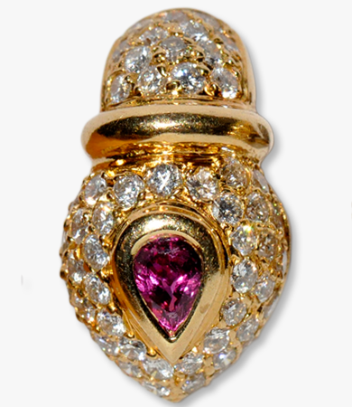 SALE ITEM: Yellow gold, diamond and ruby French earrings | Statement Jewels SALE ITEM: Yellow gold, diamond and ruby French earrings | Statement Jewels