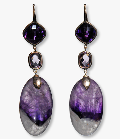 Rosé gold, amethyst and cloudy amethyst F. Barthe earrings | Statement Jewels Rosé gold, amethyst and cloudy amethyst F. Barthe earrings | Statement Jewels