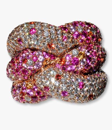 Rosé gold, diamond, sapphire, ruby Artur Scholl ring | Statement Jewels