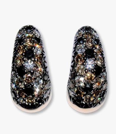 Rosé gold Artur Scholl earrings with white, black & champagne diamonds | Statement Jewels Rosé gold Artur Scholl earrings with white, black & champagne diamonds | Statement Jewels