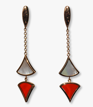 Rosé gold, red agate & mother-of-pearl earrings-ring Artur Scholl set | Statement Jewels