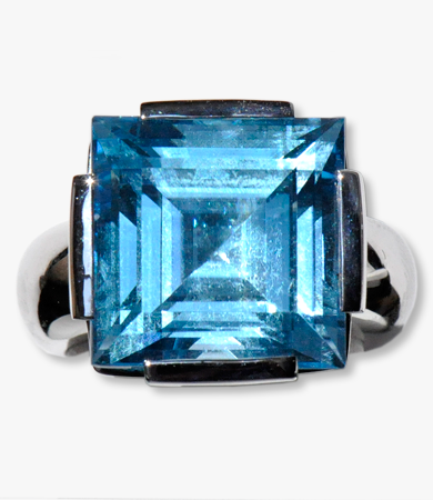 White gold & blue topaz Artur Scholl earrings & ring set | Statement Jewels