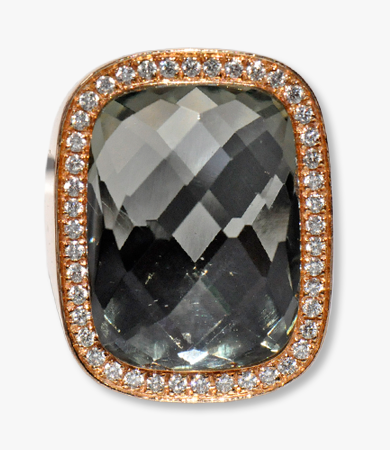 Rosé gold, green amethyst and diamonds ring & pendant set | Statement Jewels