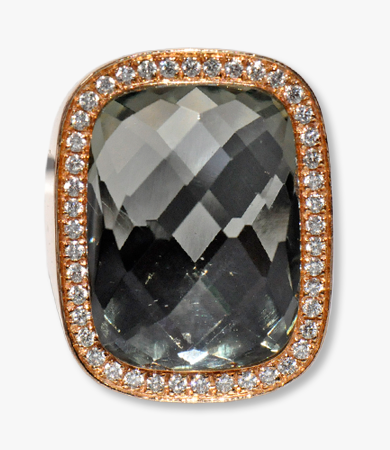 Rosé gold, green amethyst and diamonds ring & pendant set | Statement Jewels Rosé gold, green amethyst and diamonds ring & pendant set | Statement Jewels