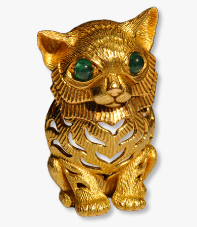 Yellow gold & emeralds 'Bebe Tigre' Cartier brooch | Statement Jewels