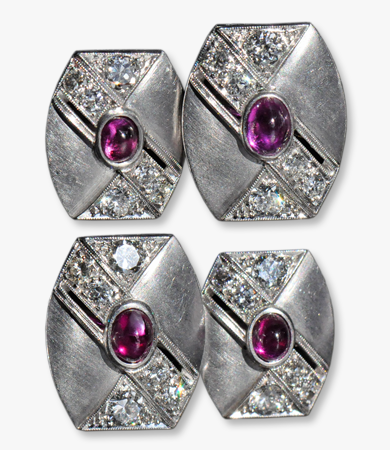 Platinum, ruby and diamond Art Deco cufflinks | Statement Jewels