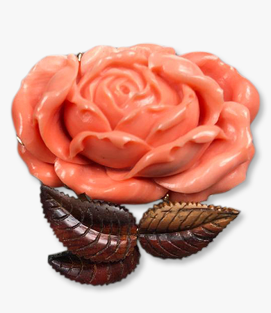 Yellow gold, coral and cocobolo wood T.A.C. brooch | Statement Jewels Yellow gold, coral and cocobolo wood T.A.C. brooch | Statement Jewels