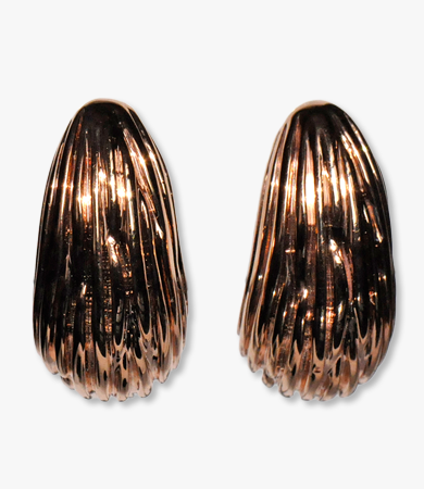 Rosé gold, ribbed, drop-form Artur Scholl earrings | Statement Jewels