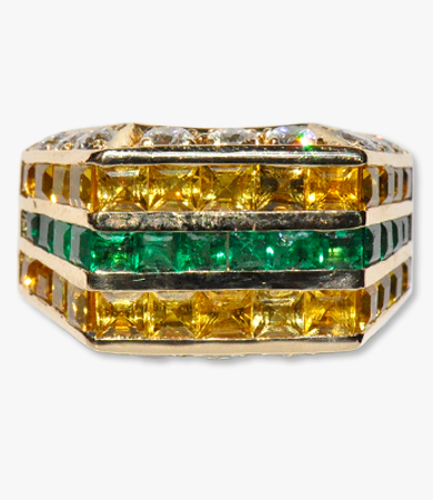 Yellow gold, emeralds, diamonds & yellow sapphires Chantecler Capris ring | Statement Jewels Yellow gold, emeralds, diamonds & yellow sapphires Chantecler Capris ring | Statement Jewels