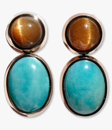 Rosé gold, sunstone & amazonite T.A.C. earrings | Statement Jewels