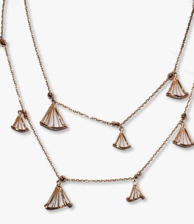 Rosé gold Artur Scholl necklace with fan-shaped decorations | Statement Jewels