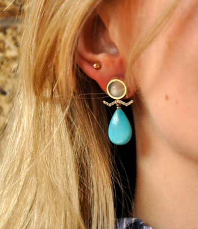 White gold, moonstone, turquoise & diamond T.A.C. earrings | Statement Jewels White gold, moonstone, turquoise & diamond T.A.C. earrings | Statement Jewels