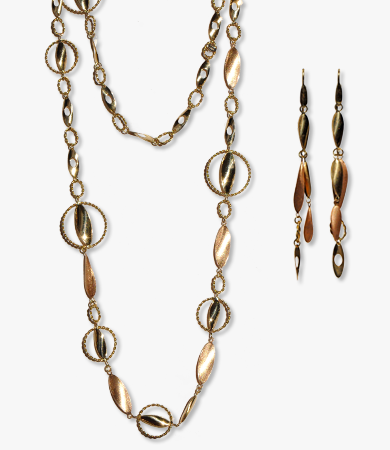 Yellow and rosé gold 'Leaves' necklace, earrings set | Statement Jewels Yellow and rosé gold 'Leaves' necklace, earrings set | Statement Jewels